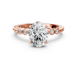 Rose gold Oval Solitaire Bezel Accent Diamond Engagement Ring with Beaded Band and Four-Prong Setting_61