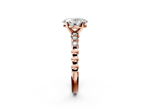 Rose gold Oval Solitaire Bezel Accent Diamond Engagement Ring with Beaded Band and Four-Prong Setting