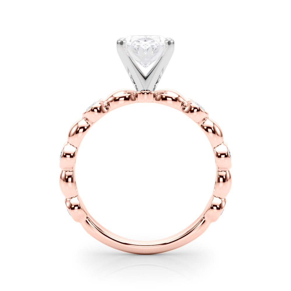 Rose gold Oval Solitaire Bezel-Set Diamond Ring with Beaded Band and Four-Prong Setting 2