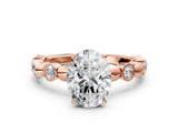 Rose gold Oval Solitaire Bezel-Set Diamond Ring with Beaded Band and Four-Prong Setting_55