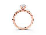 Rose gold Oval Solitaire Bezel-Set Diamond Ring with Beaded Band and Four-Prong Setting_58