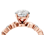 Rose gold Oval Solitaire Bezel-Set Diamond Ring with Beaded Band and Four-Prong Setting_59