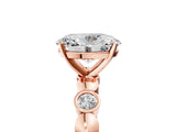 Rose gold Oval Solitaire Bezel-Set Diamond Ring with Beaded Band and Four-Prong Setting_60