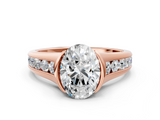 Rose gold Oval Solitaire Bezel-Set Diamond Ring with Channel-Set Band_24
