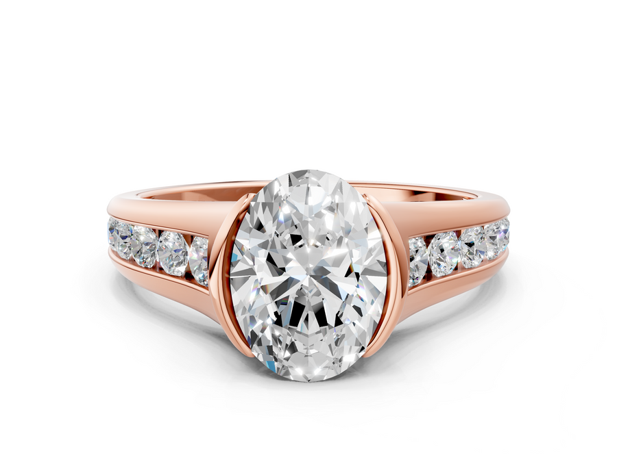 Rose gold Oval Solitaire Bezel-Set Diamond Ring with Channel-Set Band