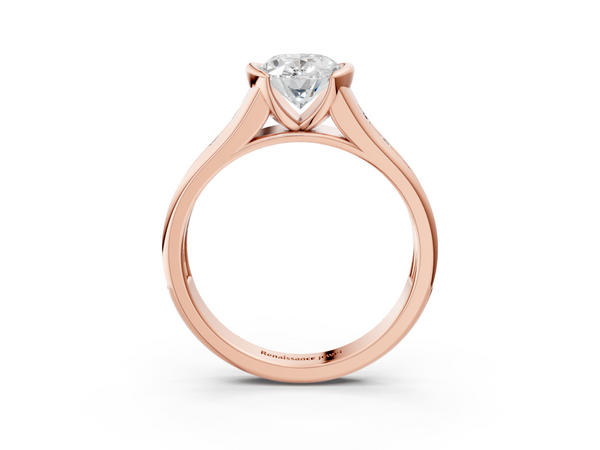 Rose gold Oval Solitaire Bezel-Set Diamond Ring with Channel-Set Band