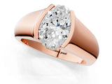 Rose gold Oval Solitaire Bezel Set Diamond Ring with Wide Band_4