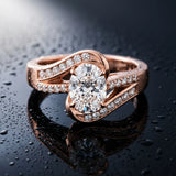 Rose gold Oval Solitaire Bypass Diamond Engagement Ring with Channel-Set Band and Four-Prong Setting_6