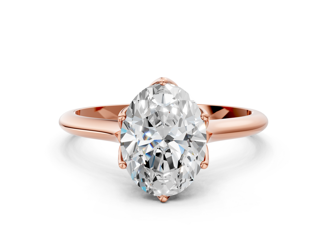 Rose gold Oval Solitaire Cathedral Diamond Ring with Six-Prong Setting_25