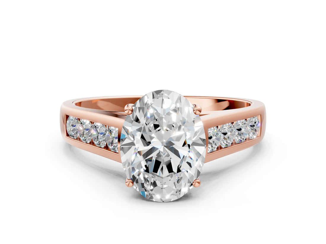 Rose gold Oval Solitaire Channel-Set Diamond Engagement Ring with Four-Prong Setting_32