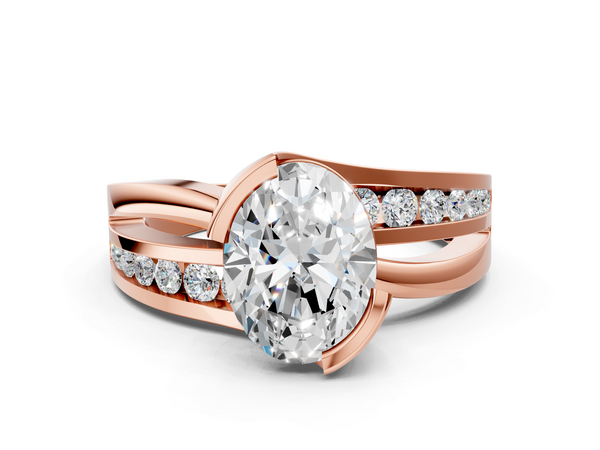 Rose gold Oval Solitaire Channel-Set Split Shank Ring with Tension Prong Setting