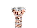 Rose gold Oval Solitaire Chevron Pave Diamond Engagement Ring with Six-Prong Setting_8