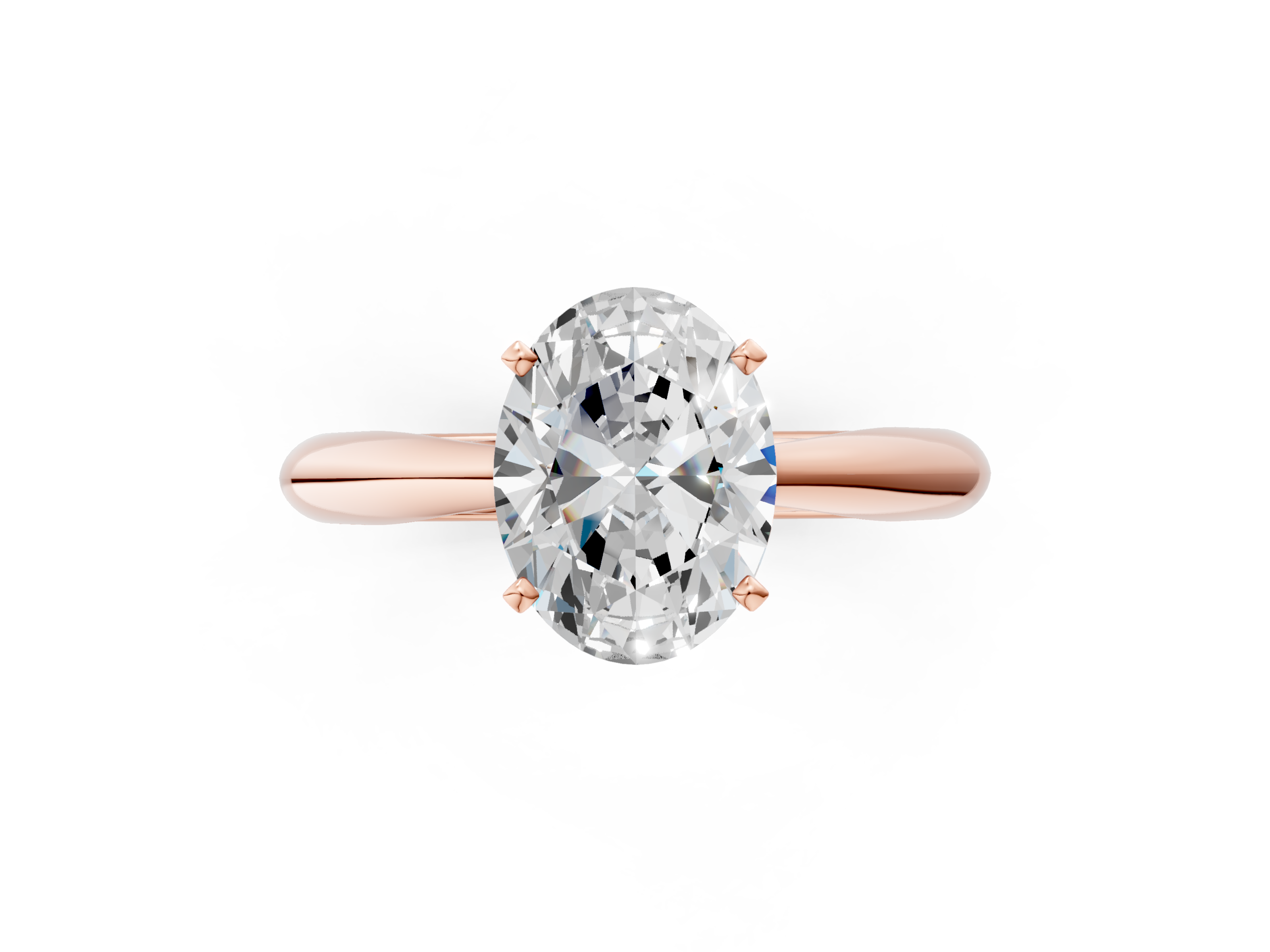 Rose gold Oval Solitaire Diamond Engagement Ring with Cathedral Setting and Four-Prong Mount on a Classic Band_202