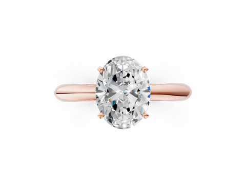 Rose gold Oval Solitaire Diamond Engagement Ring with Cathedral Setting and Four-Prong Mount on a Classic Band_202