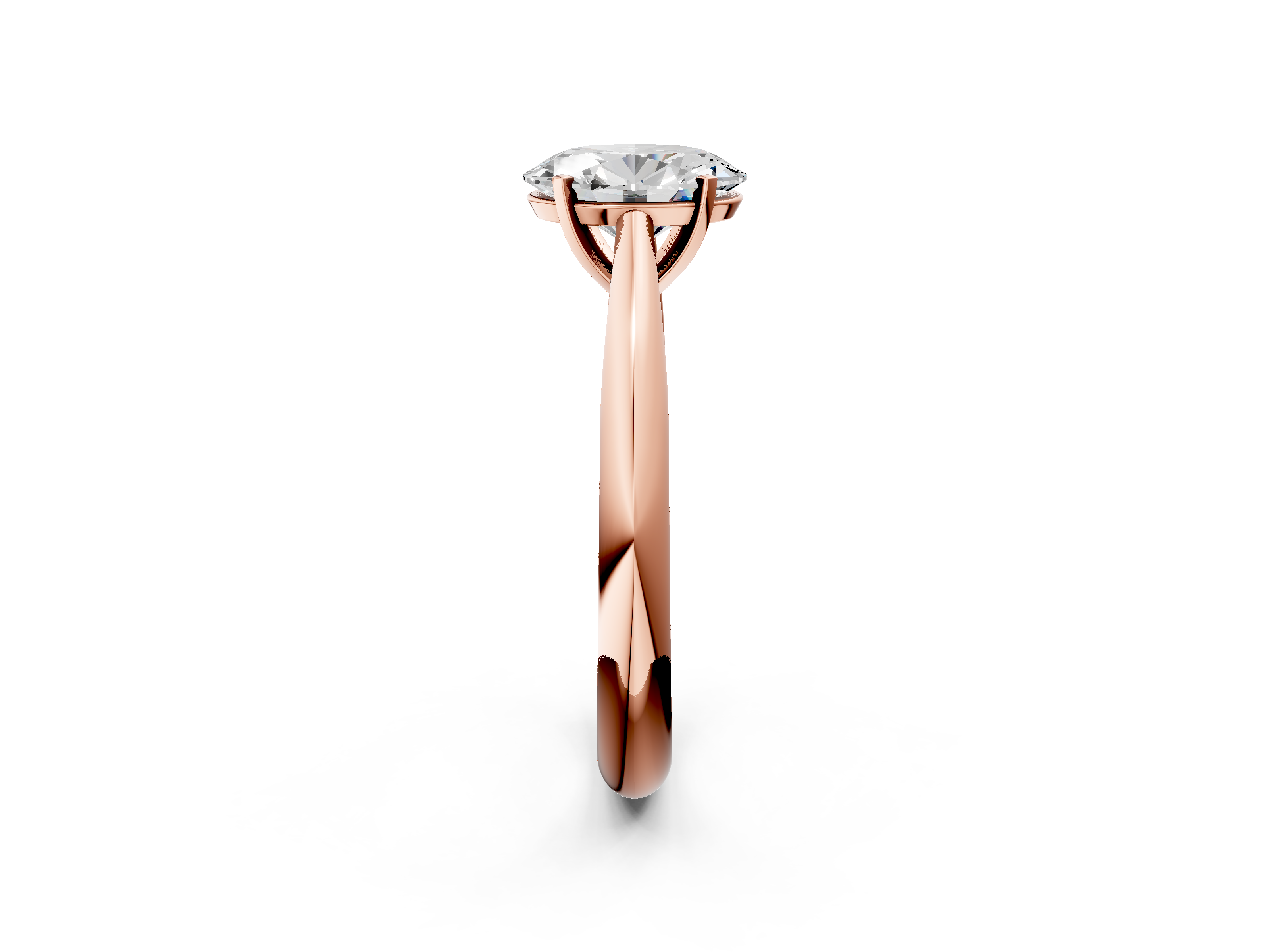 Rose gold Oval Solitaire Diamond Engagement Ring with Cathedral Setting and Four-Prong Mount on a Classic Band_204