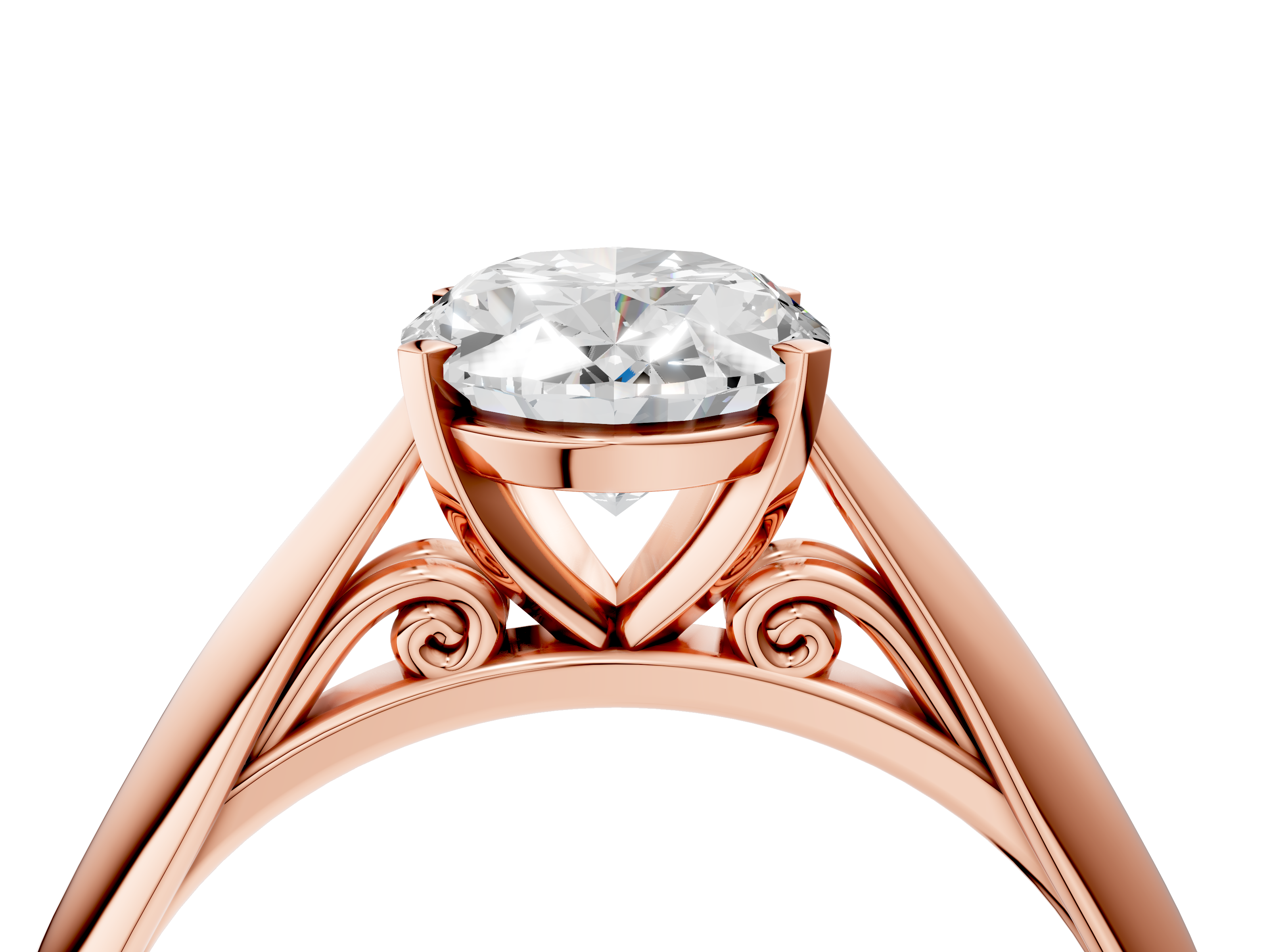 Rose gold Oval Solitaire Diamond Engagement Ring with Cathedral Setting and Four-Prong Mount on a Classic Band_206