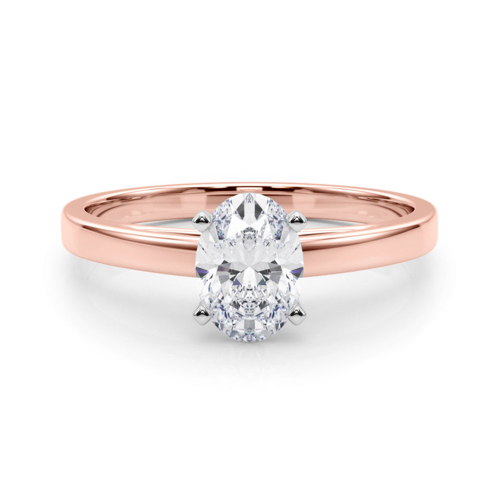 Rose gold Oval Solitaire Diamond Engagement Ring with Four-Prong Setting on a Classic Band 1