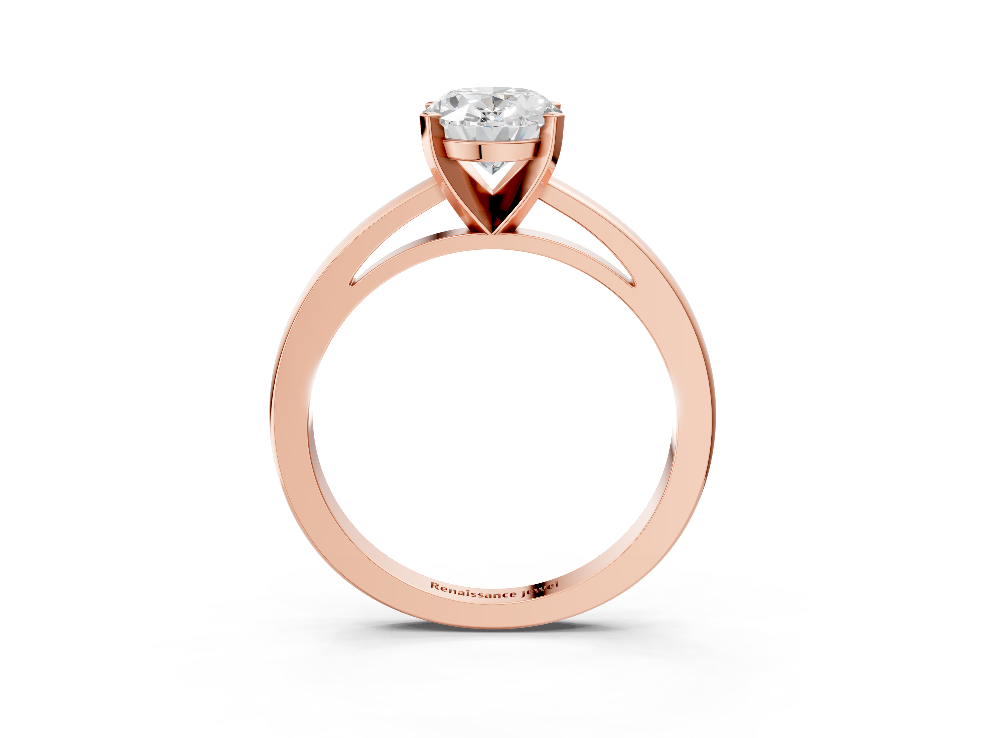 Rose gold Oval Solitaire Diamond Engagement Ring with Four-Prong Setting on a Classic Band_11