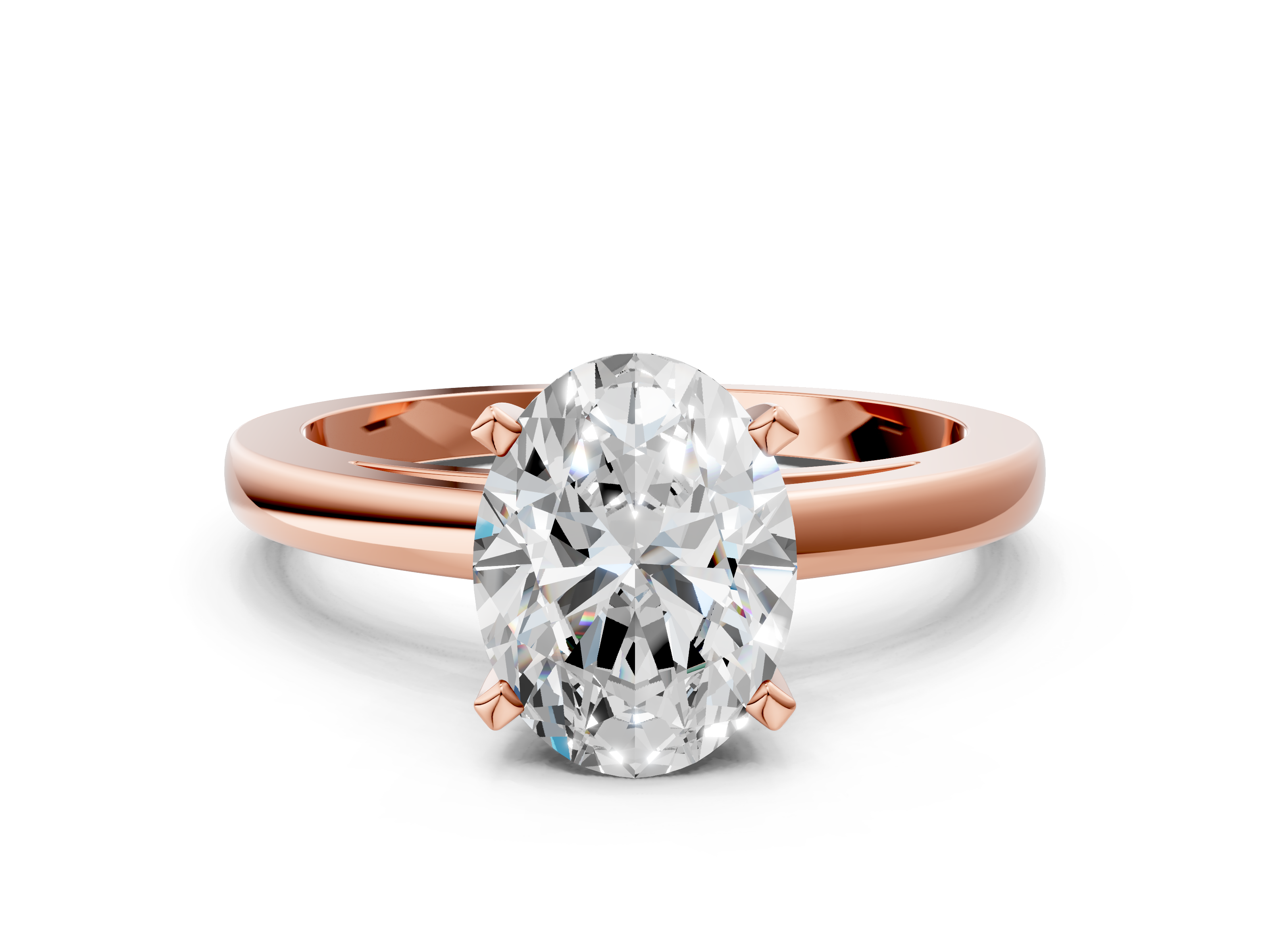 Rose gold Oval Solitaire Diamond Engagement Ring with Four-Prong Setting on a Classic Band_8