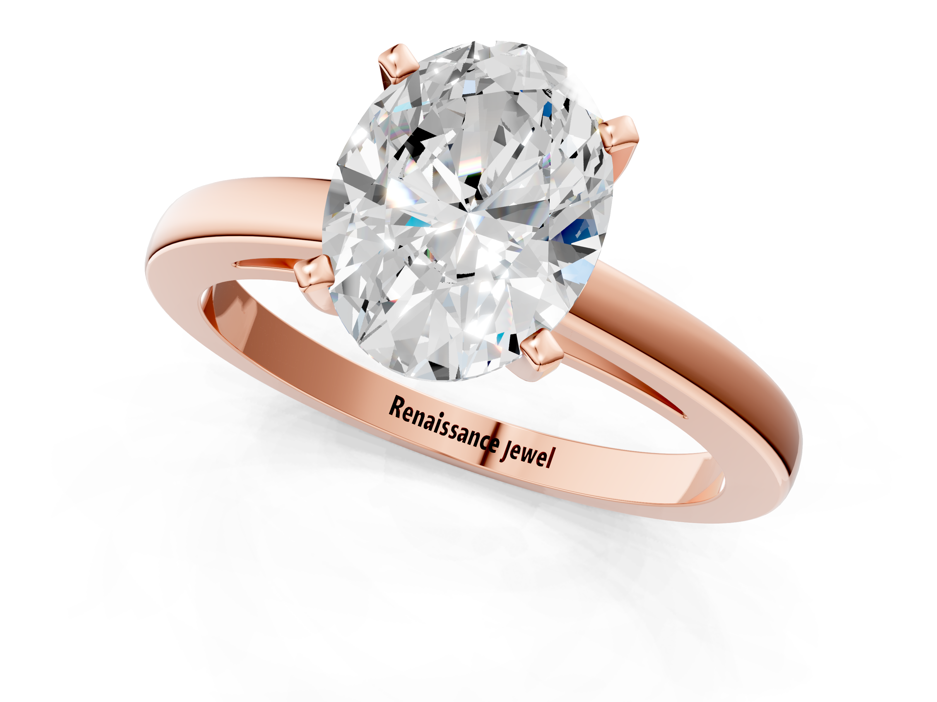 Rose gold Oval Solitaire Diamond Engagement Ring with Four-Prong Setting on a Classic Band_9