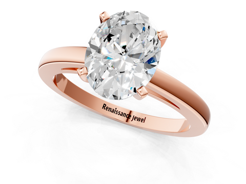 Rose gold Oval Solitaire Diamond Engagement Ring with Four-Prong Setting on a Classic Band_9