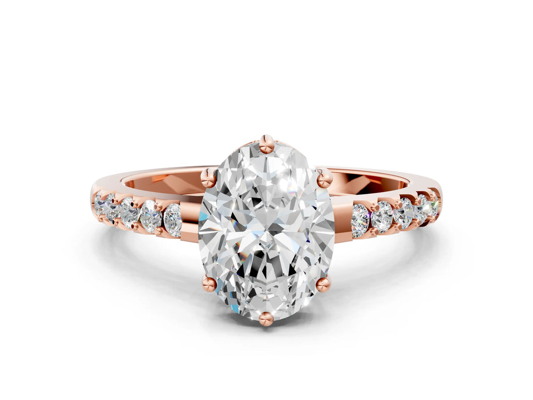 Rose gold Oval Solitaire Diamond Engagement Ring with Pavé Band and Six-Prong Setting_27