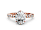 Rose gold Oval Solitaire Diamond Engagement Ring with Pavé Band and Six-Prong Setting_27