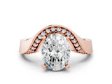 Rose gold Oval Solitaire Diamond Engagement Ring with Pave Band and Four-Prong Setting 2
