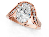 Rose gold Oval Solitaire Diamond Engagement Ring with Pave Band and Four-Prong Setting 3