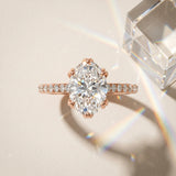 Rose gold Oval Solitaire Diamond Engagement Ring with Pave Band and Six-Prong Setting_15