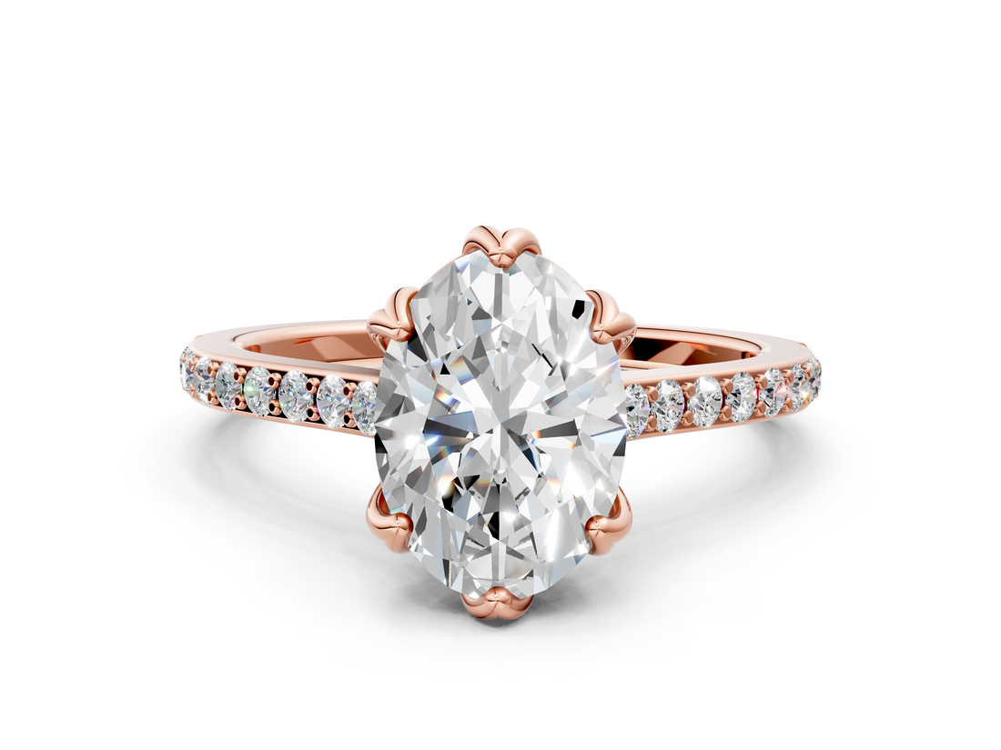 Rose gold Oval Solitaire Diamond Engagement Ring with Pave Band and Six-Prong Setting_41