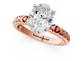 Rose gold Oval Solitaire Diamond Engagement Ring with XO Engraved Band and Four-Prong Setting 1