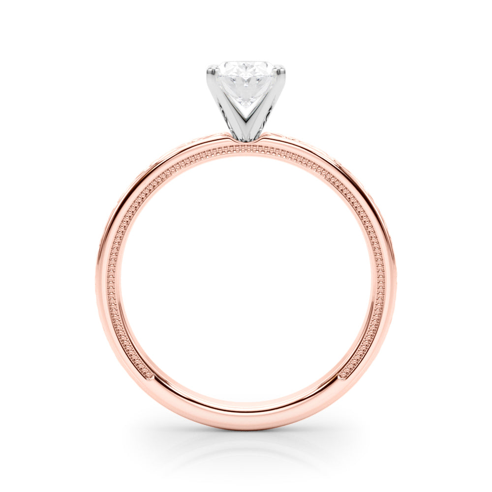 Rose gold Oval Solitaire Diamond Engagement Ring with XO Engraved Band and Four-Prong Setting 2