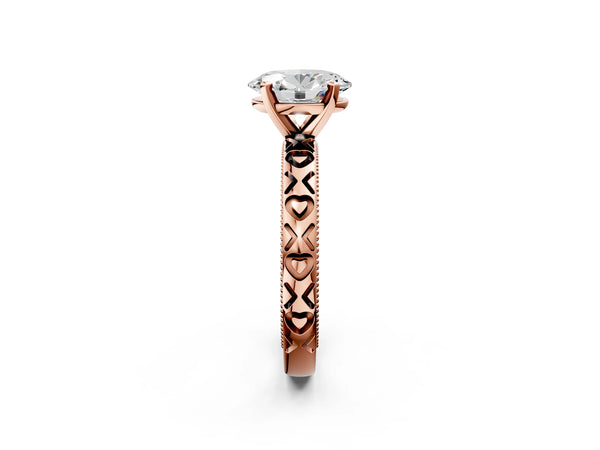 Rose gold Oval Solitaire Diamond Engagement Ring with XO Engraved Band and Four-Prong Setting