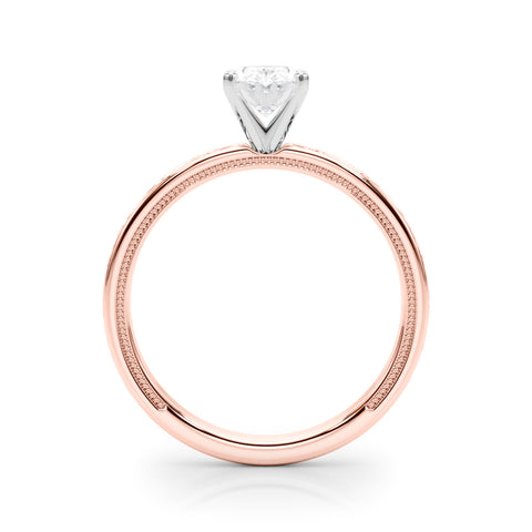 Rose gold Oval Solitaire Diamond Engagement Ring with XO Engraved Band and Four-Prong Setting 2
