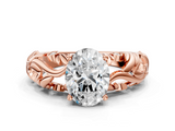 Rose gold Oval Solitaire Diamond Leaf Vine Band with Prong Setting_50