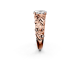 Rose gold Oval Solitaire Diamond Leaf Vine Band with Prong Setting_52