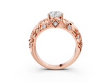 Rose gold Oval Solitaire Diamond Leaf Vine Band with Prong Setting_53