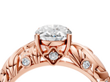 Rose gold Oval Solitaire Diamond Leaf Vine Band with Prong Setting_54