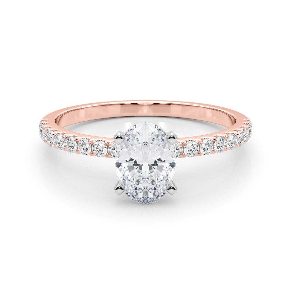 Rose gold Oval Solitaire Diamond Pavé Band with Four-Prong Setting 1