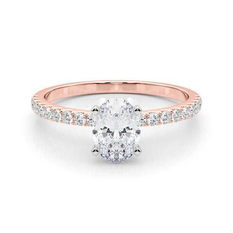 Rose gold Oval Solitaire Diamond Pavé Band with Four-Prong Setting 1