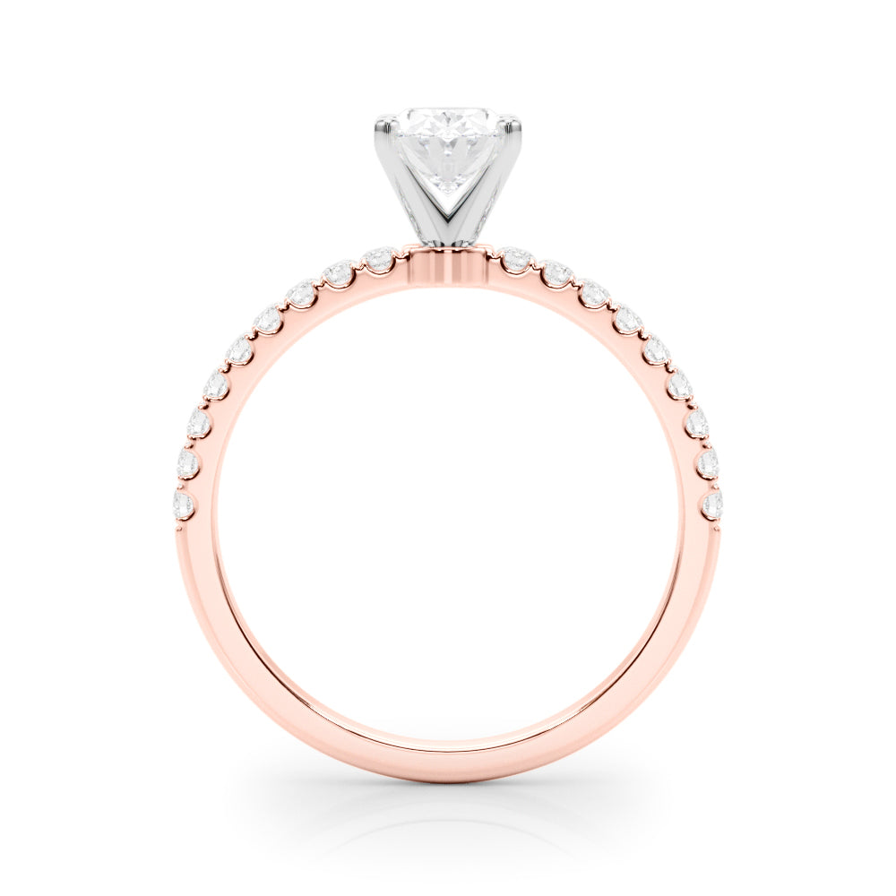 Rose gold Oval Solitaire Diamond Pavé Band with Four-Prong Setting 2