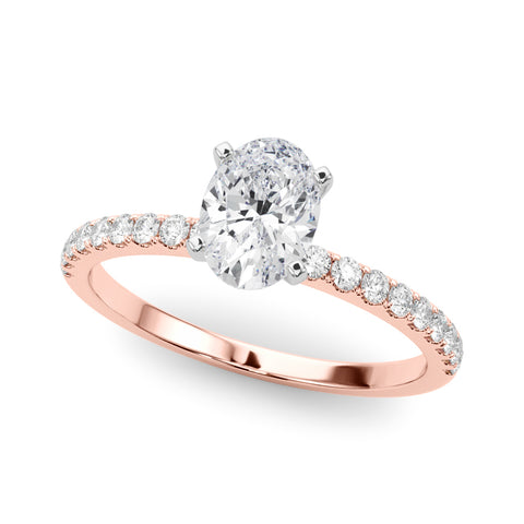 Rose gold Oval Solitaire Diamond Pavé Band with Four-Prong Setting