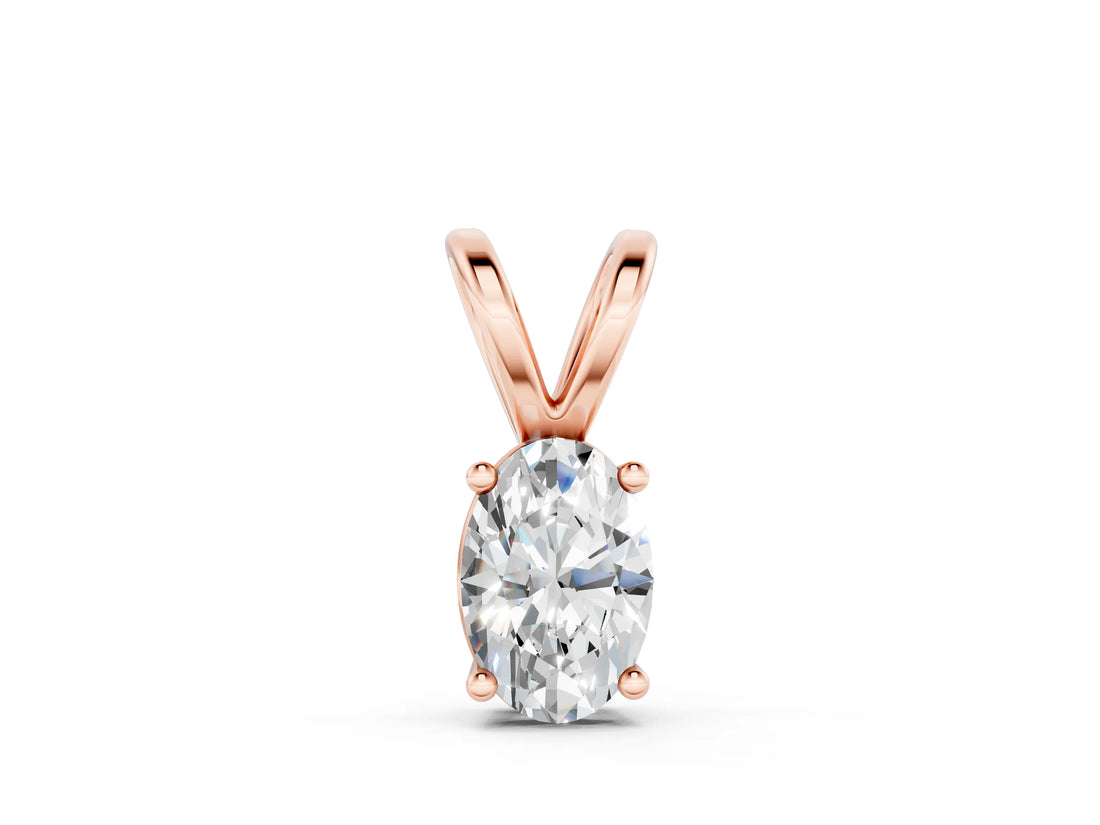 Rose gold Oval Solitaire Diamond Prong Pendant_28