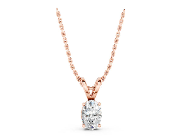 Rose gold Oval Solitaire Diamond Prong Pendant