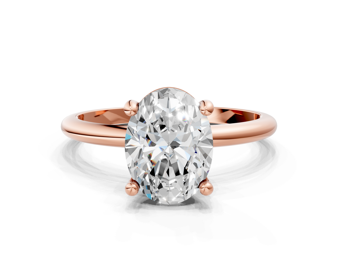 Rose gold Oval Solitaire Diamond Ring with 4-Prong Setting on a Classic Band_3
