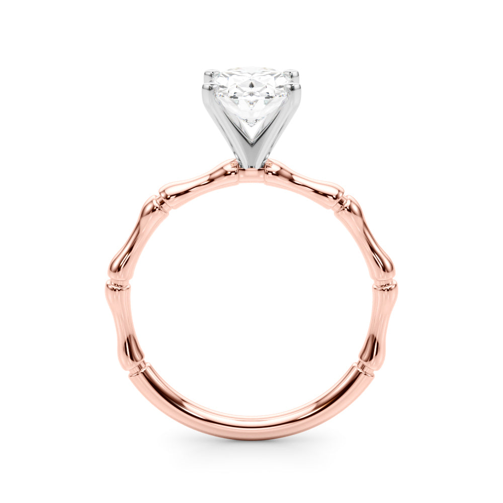 Rose gold Oval Solitaire Diamond Ring with Bamboo Band and Four-Prong Setting 2