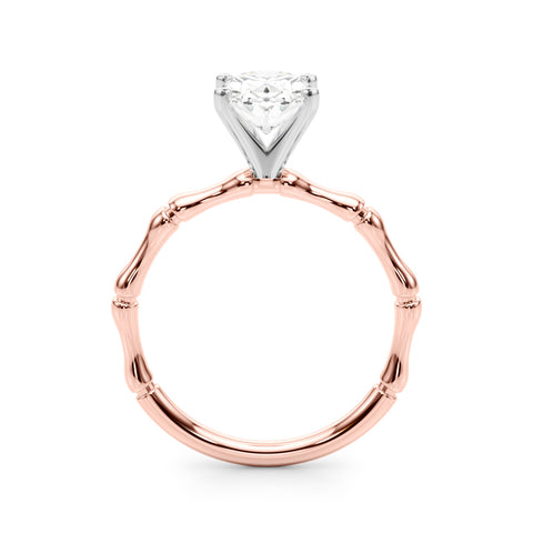 Rose gold Oval Solitaire Diamond Ring with Bamboo Band and Four-Prong Setting 2
