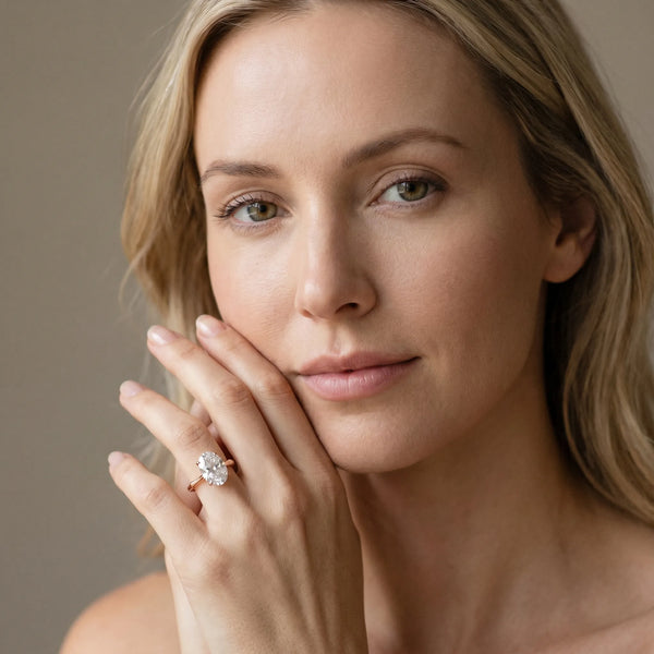 Rose gold Oval Solitaire Diamond Ring with Bamboo Band and Four-Prong Setting