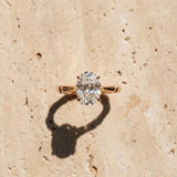 Rose gold Oval Solitaire Diamond Ring with Bamboo Band and Four-Prong Setting_16